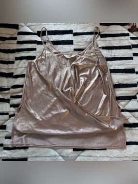 Metallic Rose Gold V-Neck Satin Cami with Adjustable Straps
